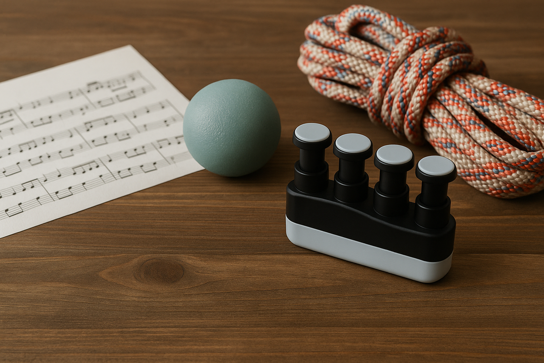 TrainFlex Pro finger exerciser for hand recovery, stroke rehabilitation, grip training, and finger dexterity for musicians and climbers.